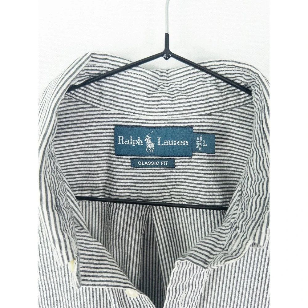 Ralph Lauren Classic Fit Short Sleeve Button Down Seersucker Shirt Mens L Blue S